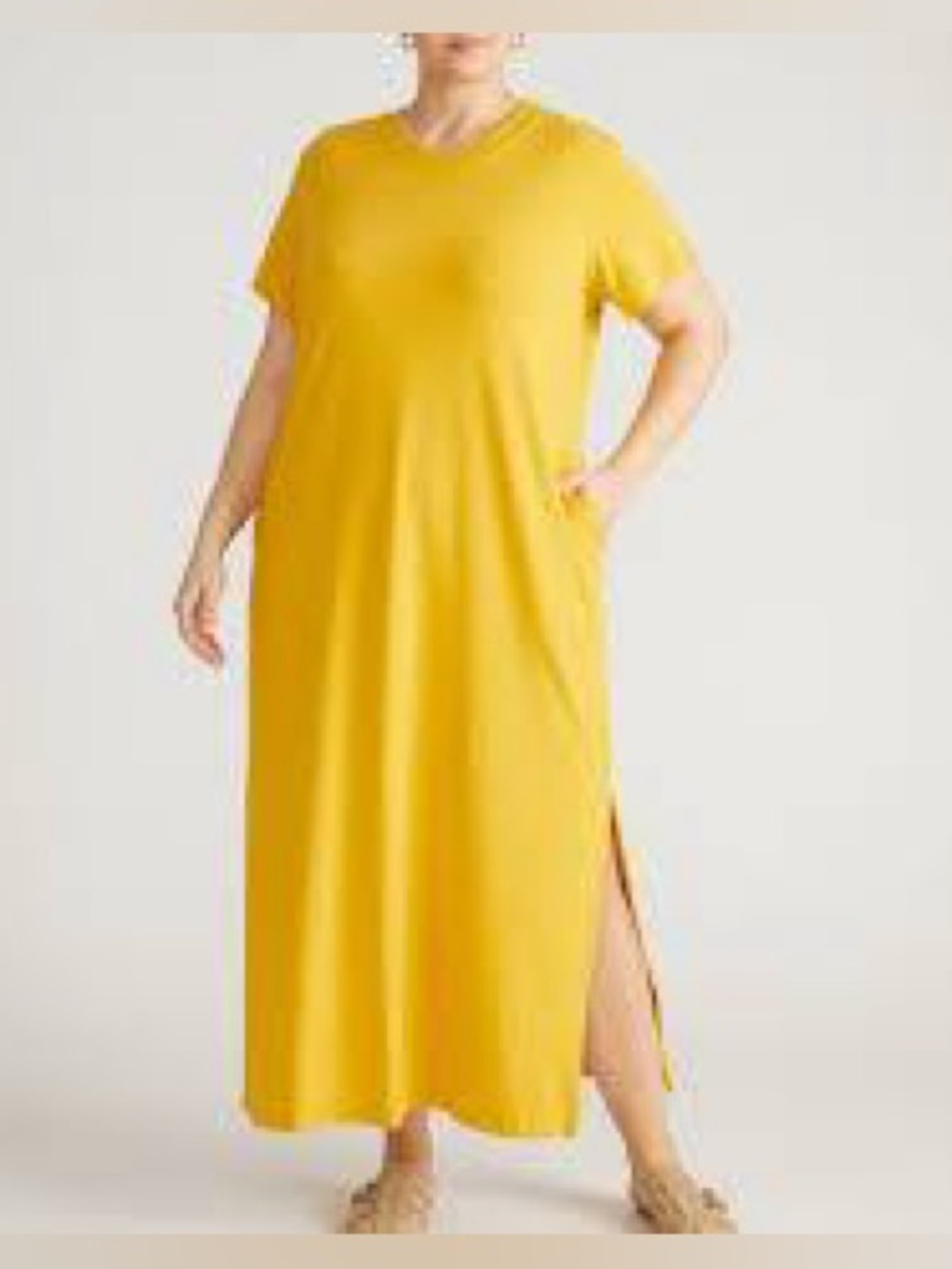 Universal Standard Geneva Knit Tee Shirt Maxi Dress Golden Yellow Size Large